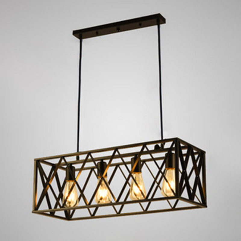Rettangle Island Lampadella luci industriali di illuminazione del lampadario in metallo per tavolo da pranzo