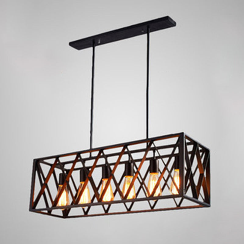 Rettangle Island Lampadella luci industriali di illuminazione del lampadario in metallo per tavolo da pranzo