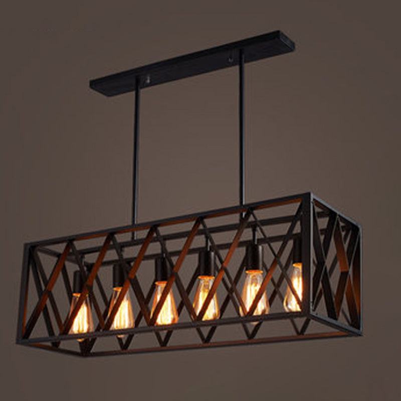 Rettangle Island Lampadella luci industriali di illuminazione del lampadario in metallo per tavolo da pranzo