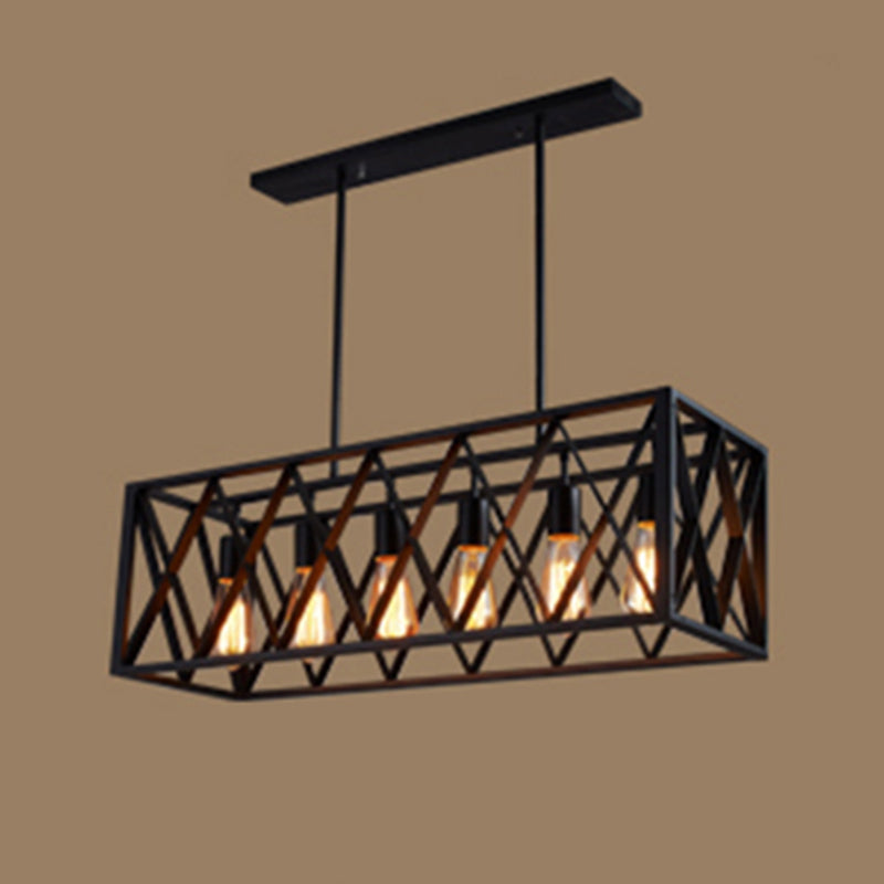 Rettangle Island Lampadella luci industriali di illuminazione del lampadario in metallo per tavolo da pranzo