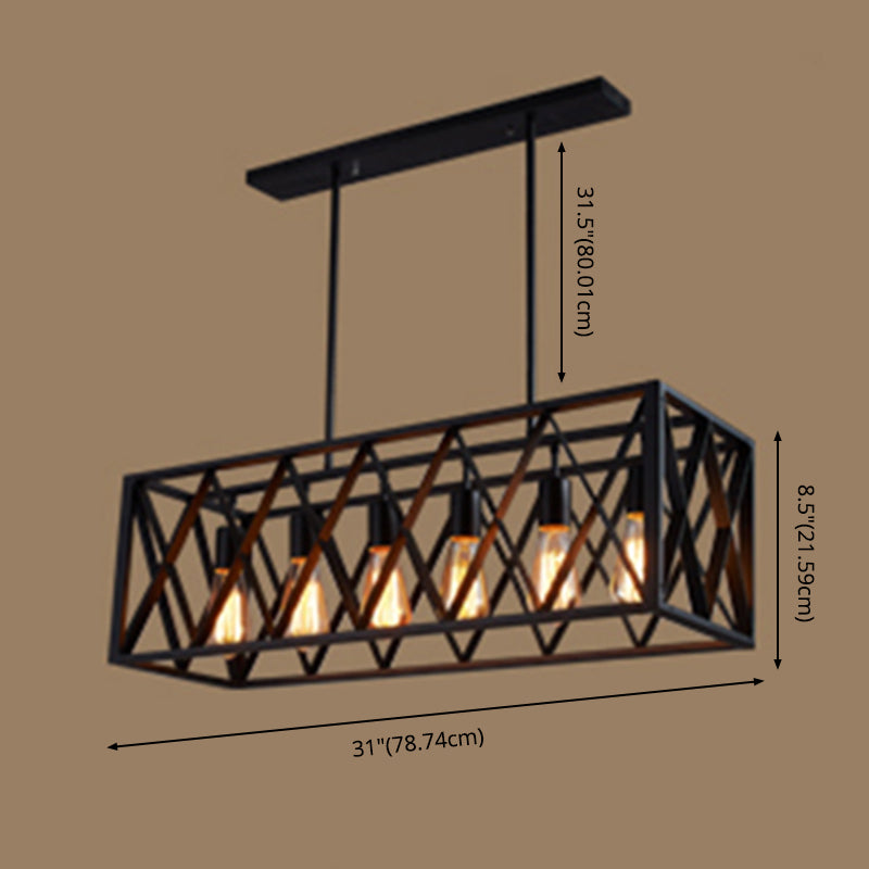 Rettangle Island Lampadella luci industriali di illuminazione del lampadario in metallo per tavolo da pranzo