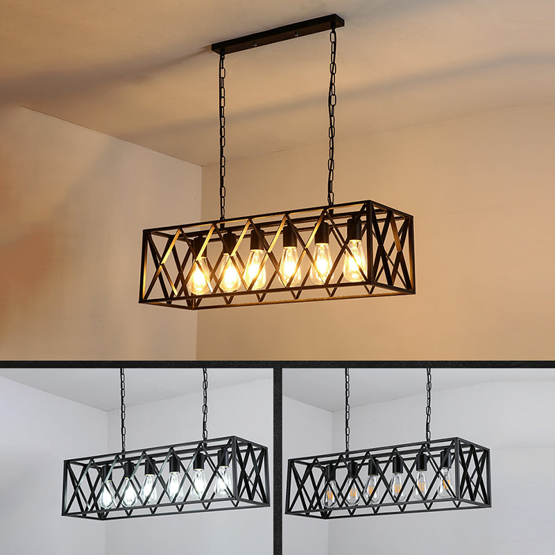 Rettangle Island Lampadella luci industriali di illuminazione del lampadario in metallo per tavolo da pranzo
