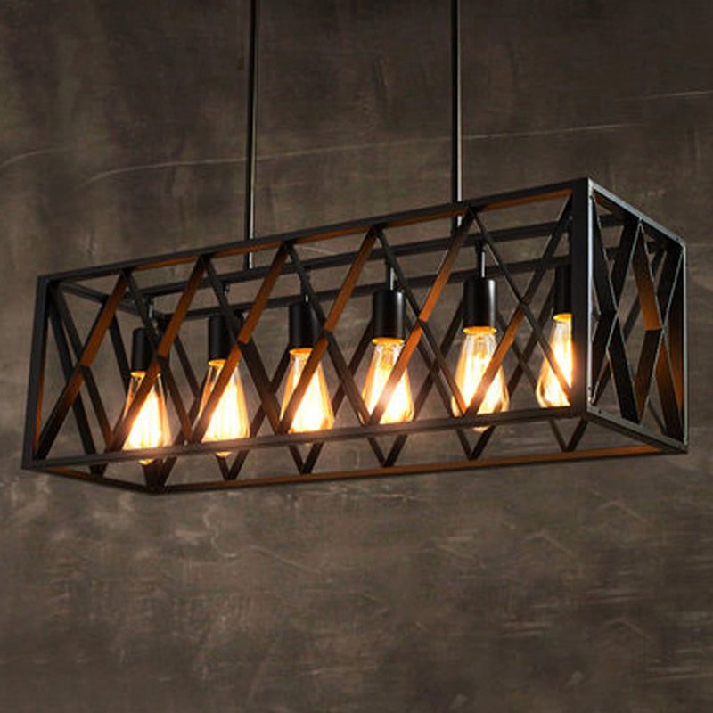 Rettangle Island Lampadella luci industriali di illuminazione del lampadario in metallo per tavolo da pranzo