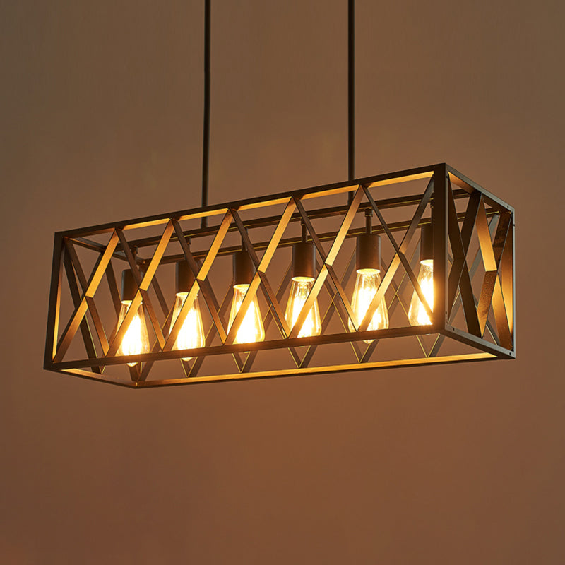 Rettangle Island Lampadella luci industriali di illuminazione del lampadario in metallo per tavolo da pranzo