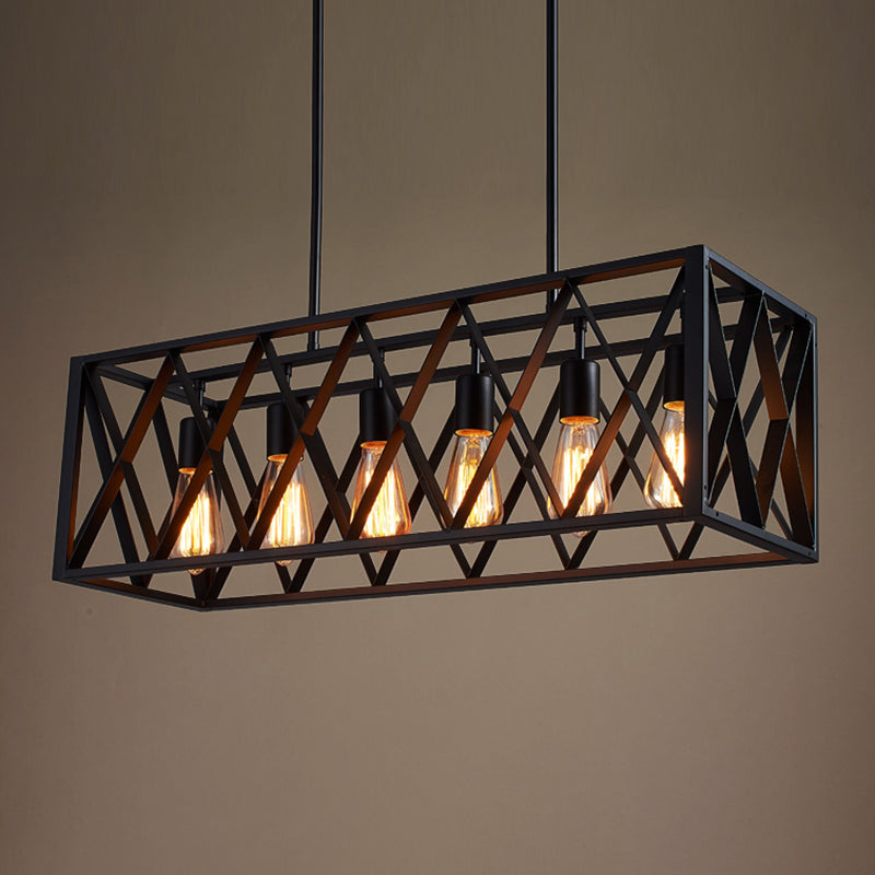 Rettangle Island Lampadella luci industriali di illuminazione del lampadario in metallo per tavolo da pranzo