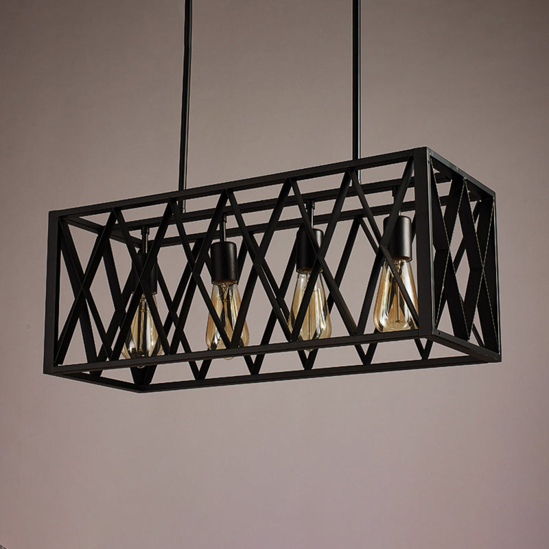 Rettangle Island Lampadella luci industriali di illuminazione del lampadario in metallo per tavolo da pranzo