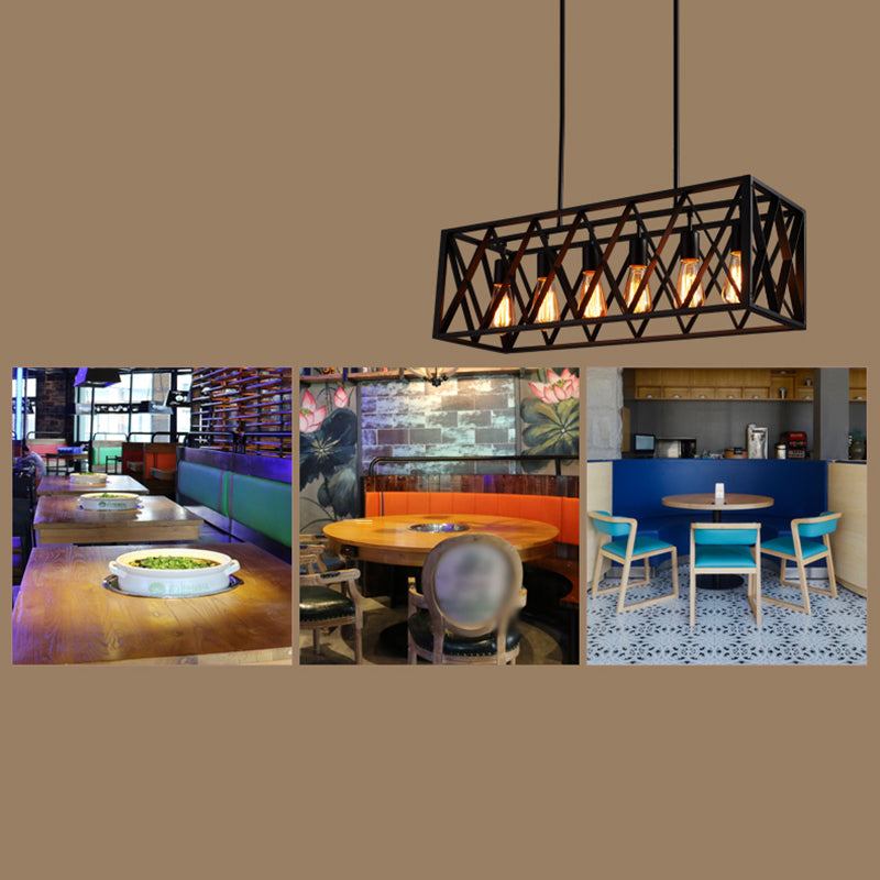 Rettangle Island Lampadella luci industriali di illuminazione del lampadario in metallo per tavolo da pranzo