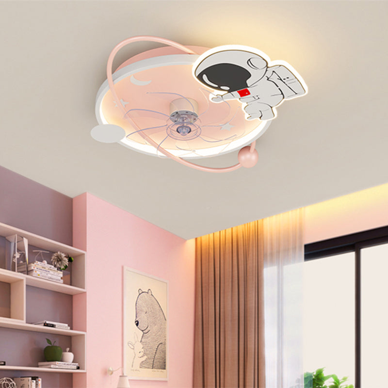 Lámpara de ventilador LED LED de dibujos animados de techo semi de techo de semi descarga para niños
