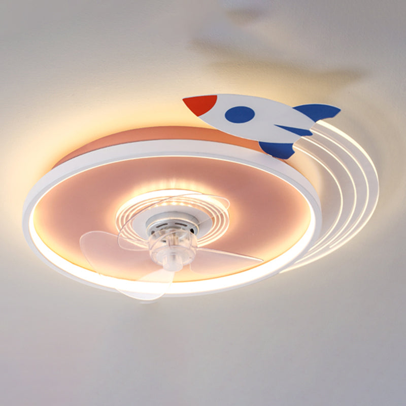 Lámpara de ventilador LED LED de dibujos animados de techo semi de techo de semi descarga para niños