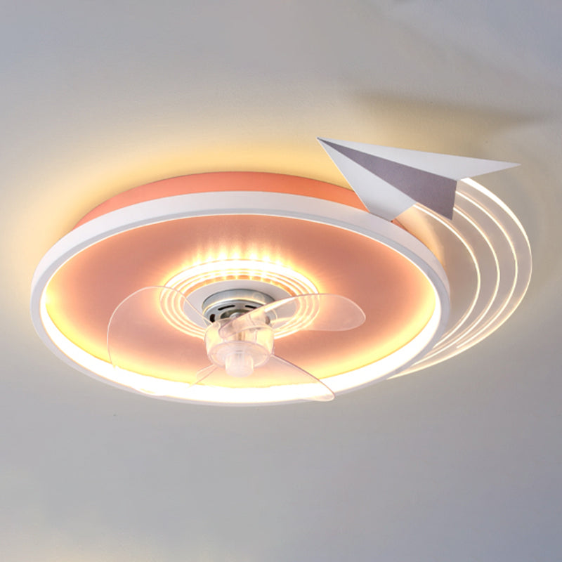 Lámpara de ventilador LED LED de dibujos animados de techo semi de techo de semi descarga para niños