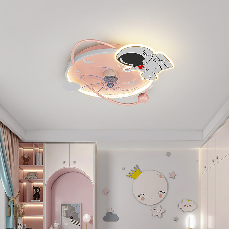 Lámpara de ventilador LED LED de dibujos animados de techo semi de techo de semi descarga para niños