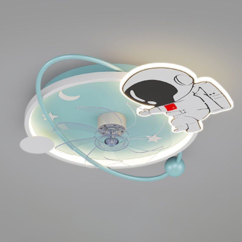 Lámpara de ventilador LED LED de dibujos animados de techo semi de techo de semi descarga para niños