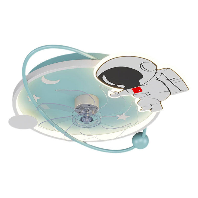 Lámpara de ventilador LED LED de dibujos animados de techo semi de techo de semi descarga para niños