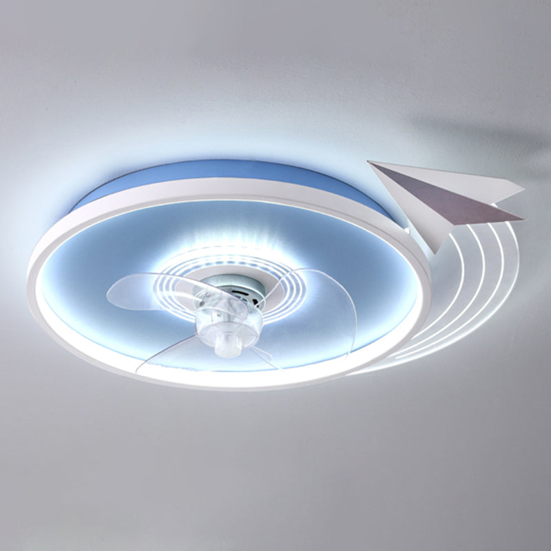 Lámpara de ventilador LED LED de dibujos animados de techo semi de techo de semi descarga para niños