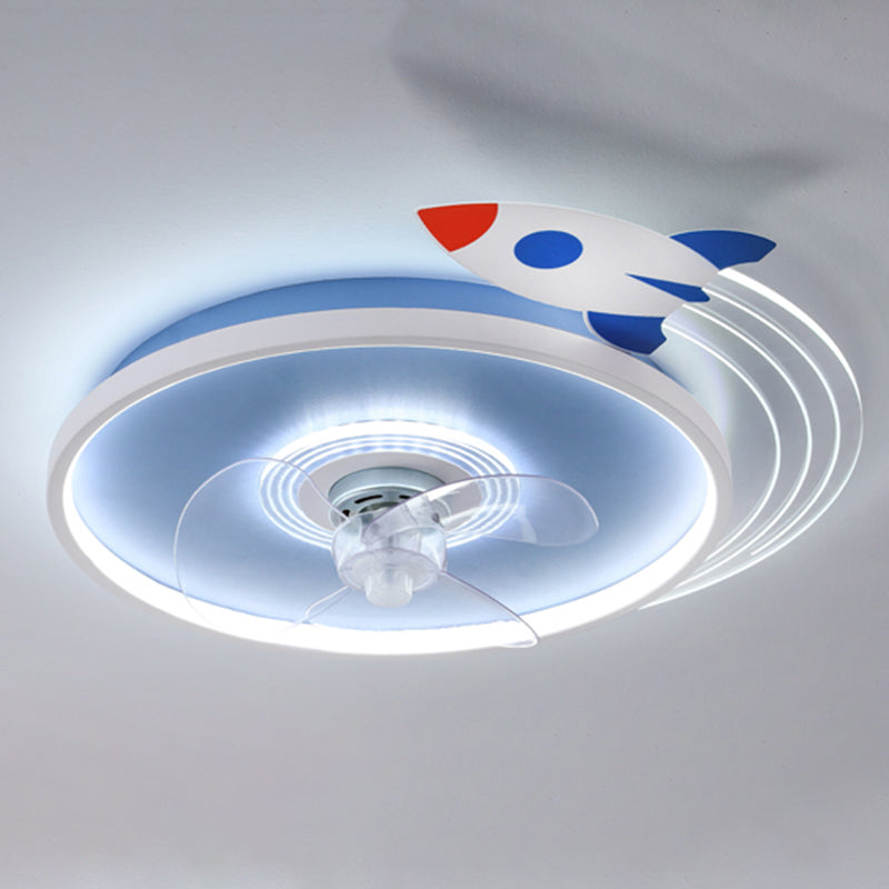 Lámpara de ventilador LED LED de dibujos animados de techo semi de techo de semi descarga para niños