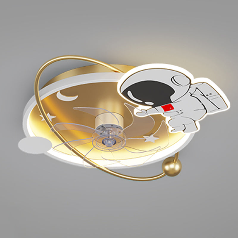 Lámpara de ventilador LED LED de dibujos animados de techo semi de techo de semi descarga para niños