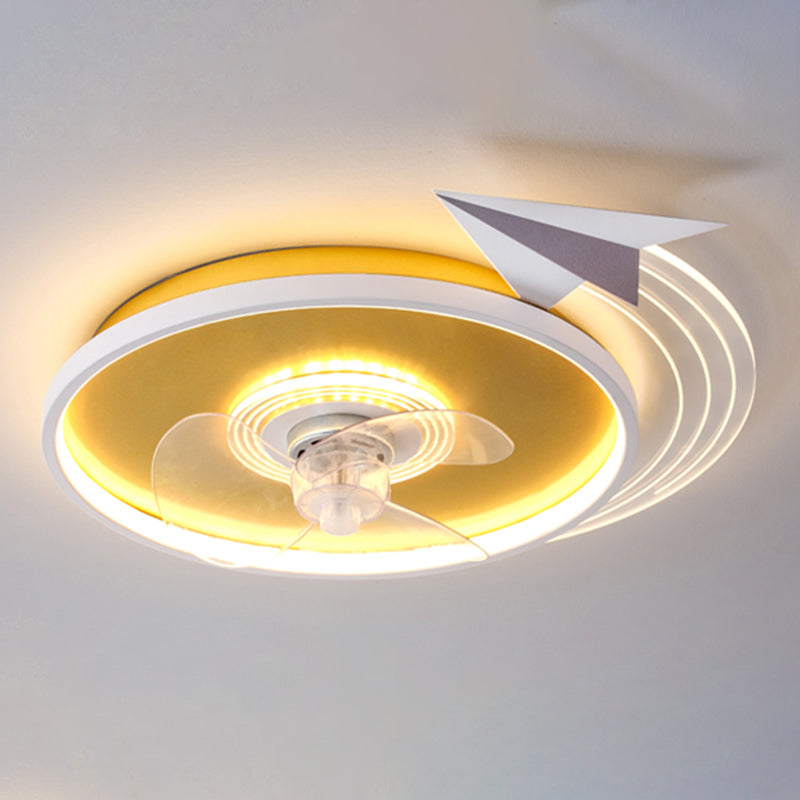 Lámpara de ventilador LED LED de dibujos animados de techo semi de techo de semi descarga para niños