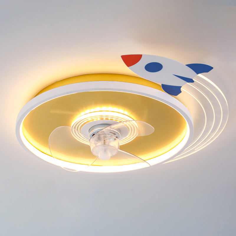 Lámpara de ventilador LED LED de dibujos animados de techo semi de techo de semi descarga para niños