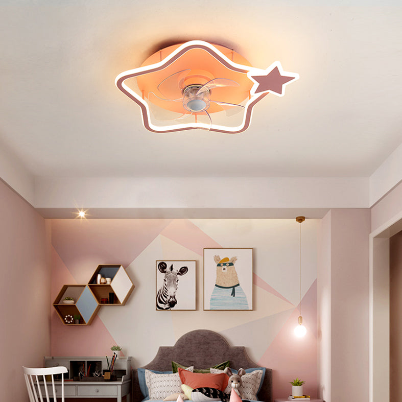 Cartoon Geometric LED Fan Light Fixture Acrylic Kids Bedroom Semi Flush Mount Light in Pink