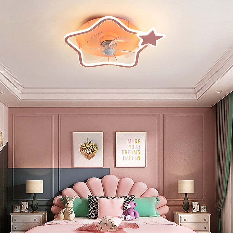Cartoon Geometric LED Fan Light Fixture Acrylic Kids Bedroom Semi Flush Mount Light in Pink