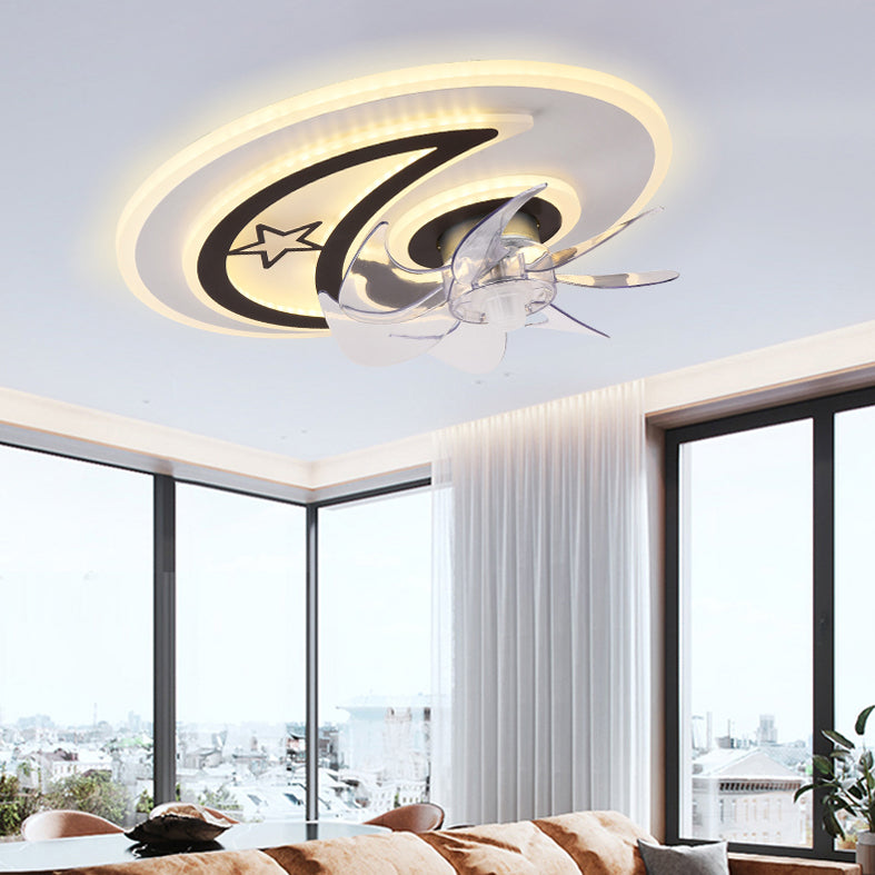 Black and White Disc Shaped Fan Light Minimalist LED Acrylic Semi Flush Mount Lighting