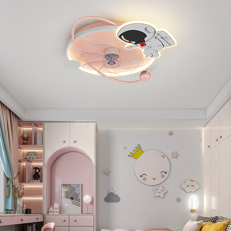 Lámpara de ventilador LED LED de dibujos animados de techo semi de techo de semi descarga para niños