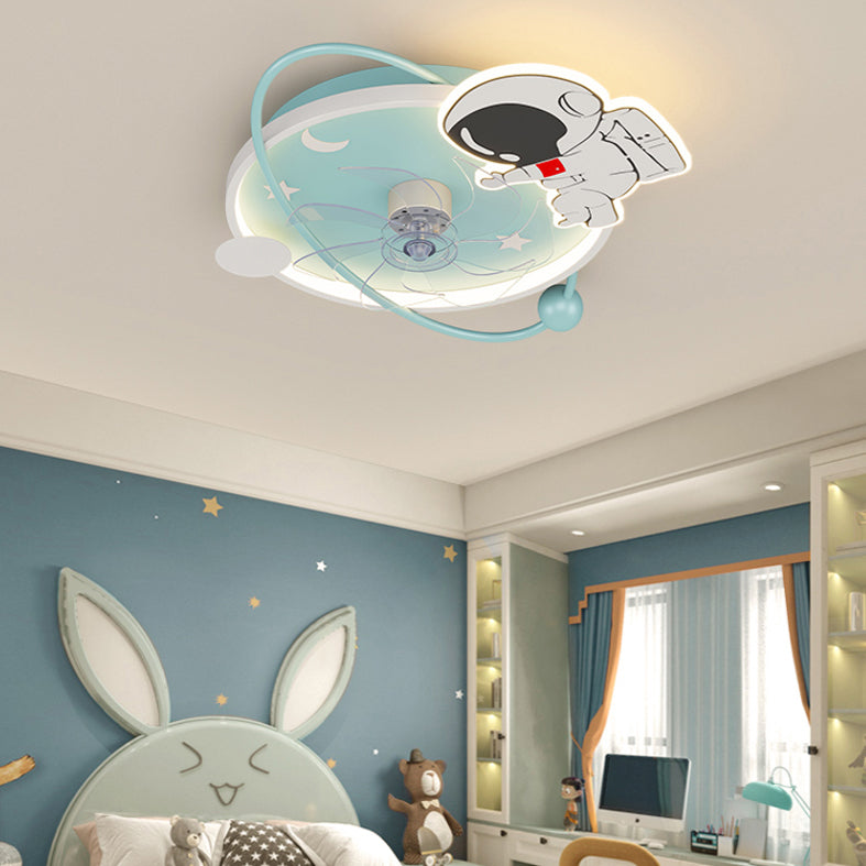 Lámpara de ventilador LED LED de dibujos animados de techo semi de techo de semi descarga para niños