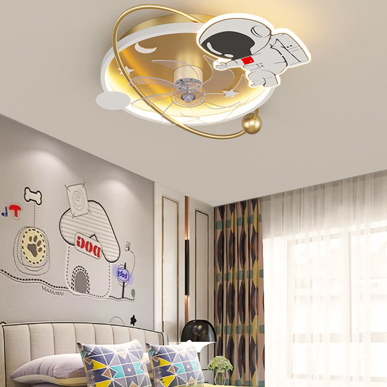 Lámpara de ventilador LED LED de dibujos animados de techo semi de techo de semi descarga para niños