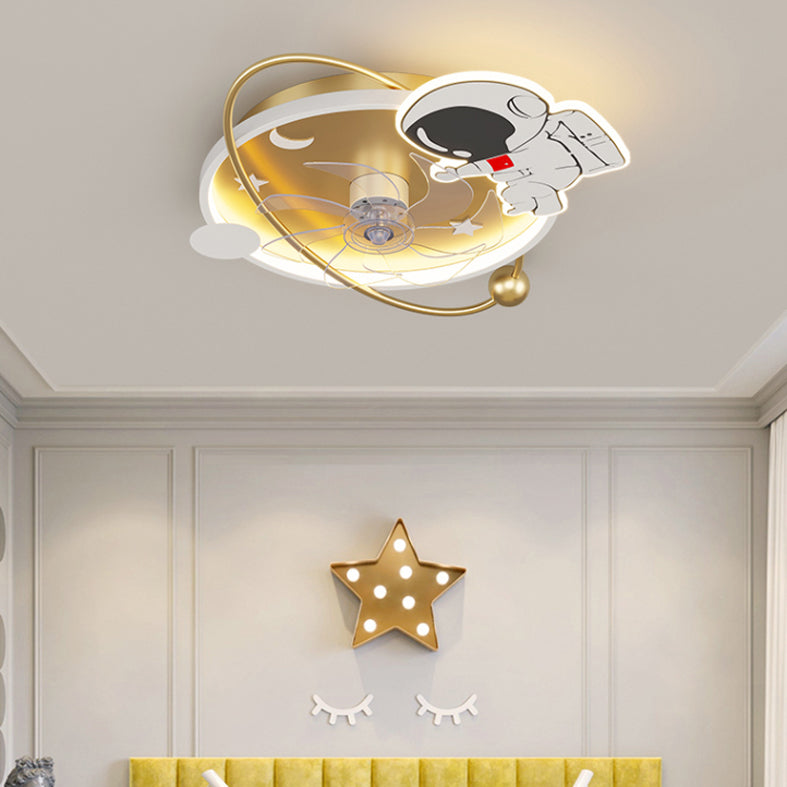 Lámpara de ventilador LED LED de dibujos animados de techo semi de techo de semi descarga para niños