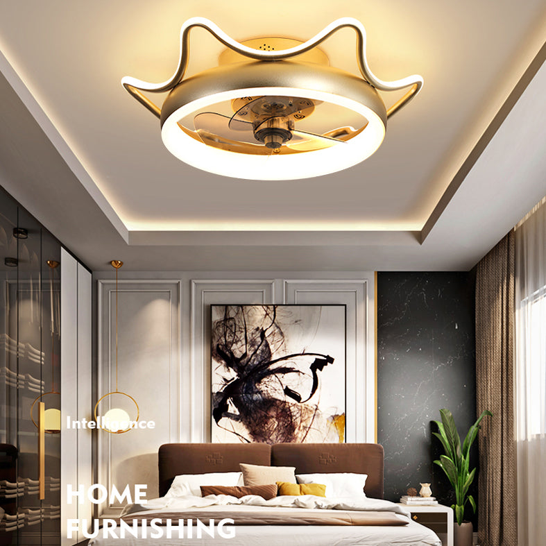 Crown Shaped Metal Flush Mount Fan Lamp Childrens LED Semi Flush Light for Bedroom
