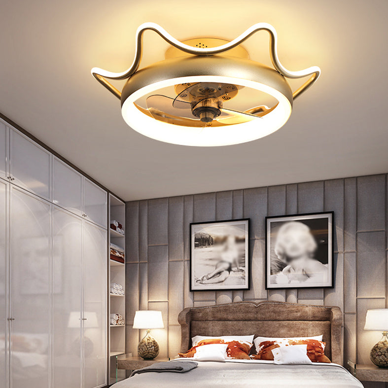 Crown Shaped Metal Flush Mount Fan Lamp Childrens LED Semi Flush Light for Bedroom