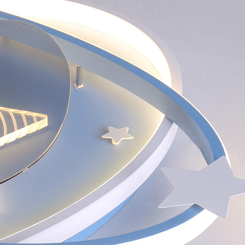 Oval Semi Flush Ceiling Light Kids Metal Bedroom LED Ceiling Fan Lamp Fixture