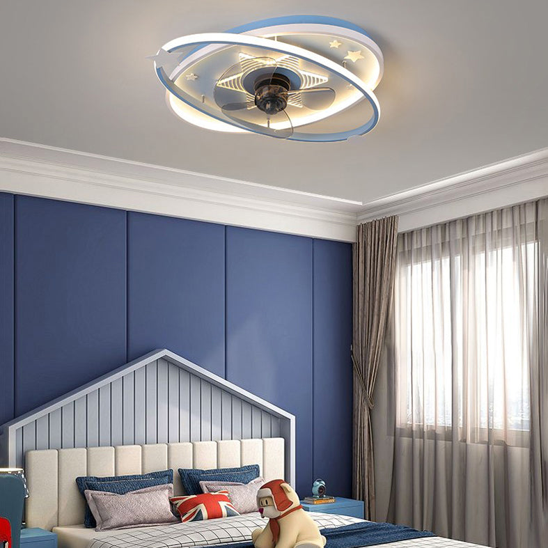 Oval Semi Flush Ceiling Light Kids Metal Bedroom LED Ceiling Fan Lamp Fixture