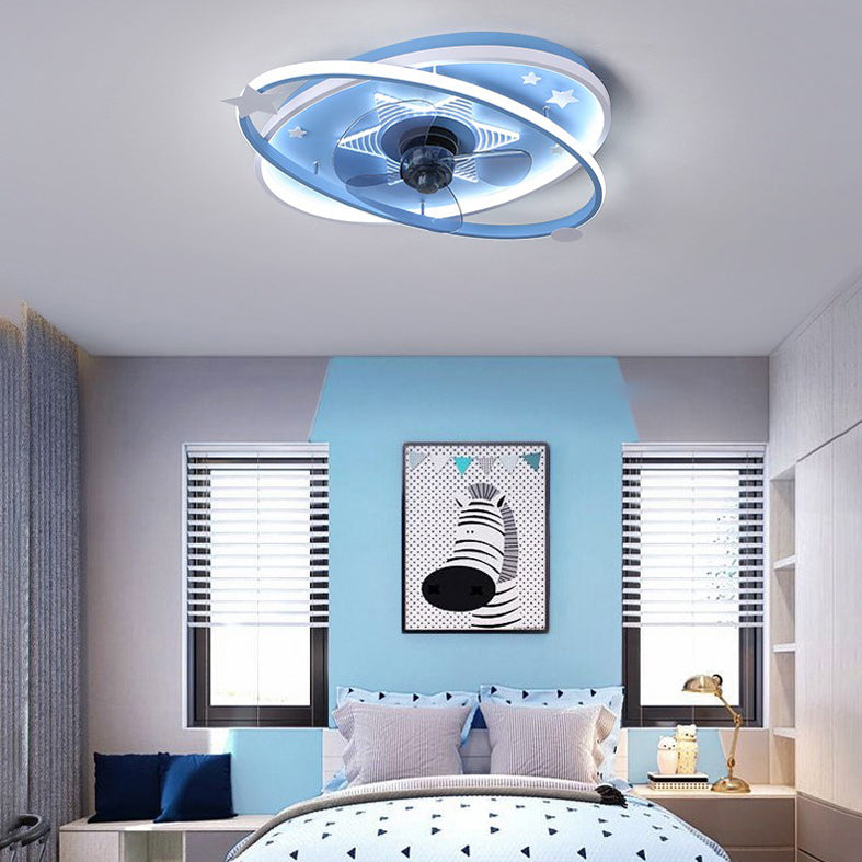 Oval Semi Flush Ceiling Light Kids Metal Bedroom LED Ceiling Fan Lamp Fixture