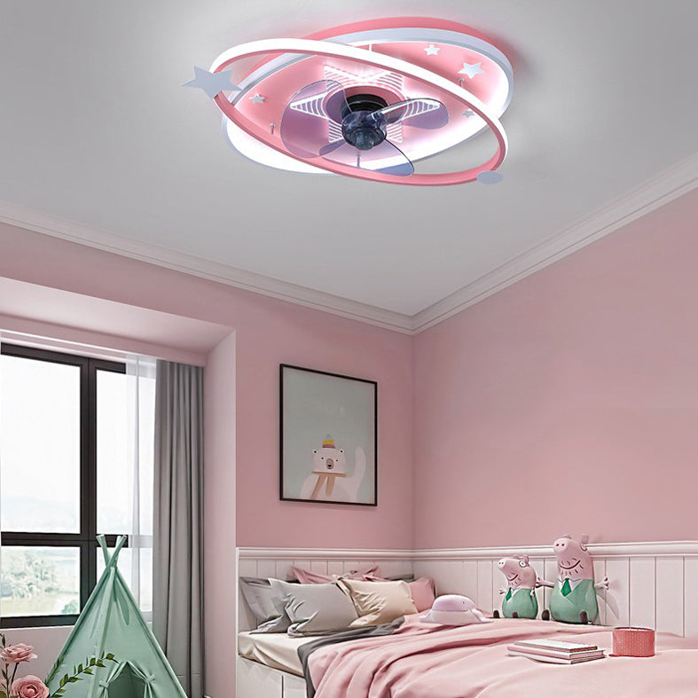Oval Semi Flush Ceiling Light Kids Metal Bedroom LED Ceiling Fan Lamp Fixture