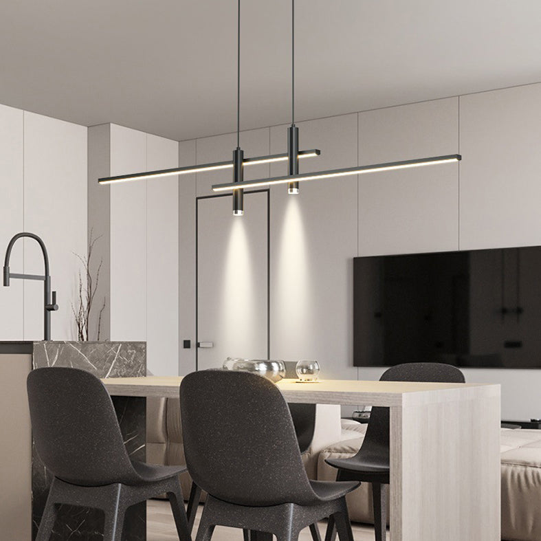 Dinning Room LED Hanging Ceiling Light Modern Island Chandelier Light with Linear Metal Shade