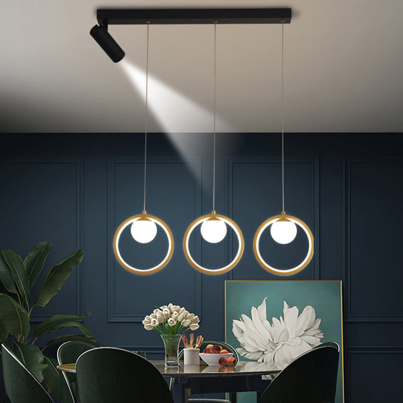 Contemporary LED Island Pendant Light Black Circle Island Chandelier Light with Metal Shade
