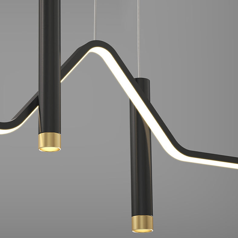 Isola di sospensione lineare contemporanea Light Metal Led Room Isola lampadario in oro-nero