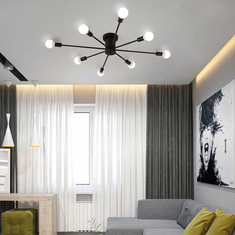 Spoutnik Semi-Flush Mount Light Fixture Industrial Metallic Ceiling Mount Chandelier for Bedroom