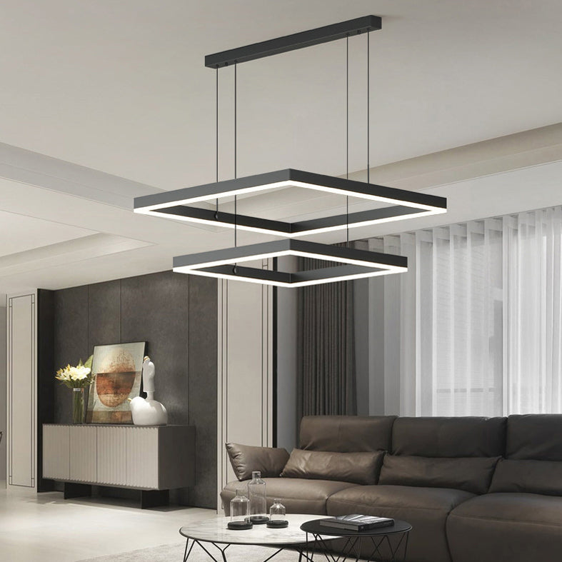 2-Tier Metal Chandelier Pendant Light Modern Style LED Black Hanging Ceiling Light