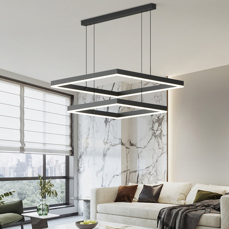 2-Tier Metal Chandelier Pendant Light Modern Style LED Black Hanging Ceiling Light