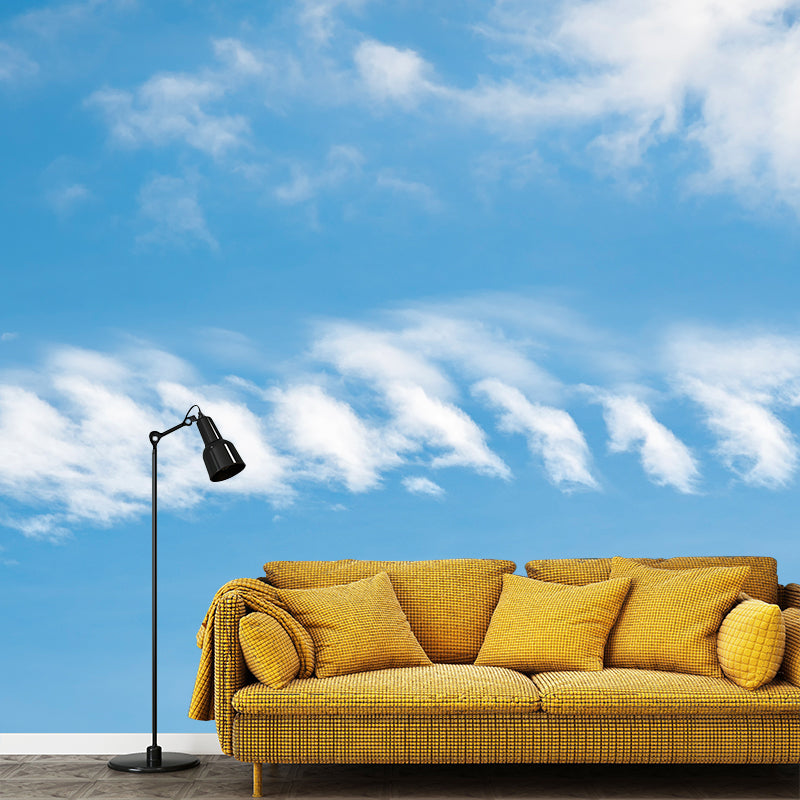 White Cloud and Blue Sky Scene Wall Decor Stain Proof Wall Mural for Living Room