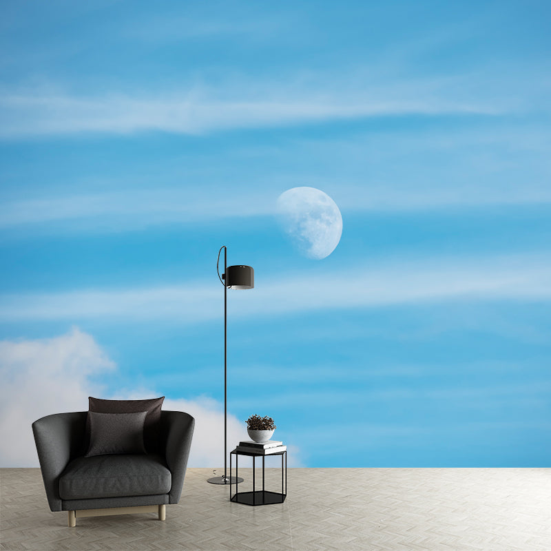 White Cloud and Blue Sky Scene Wall Decor Stain Proof Wall Mural for Living Room