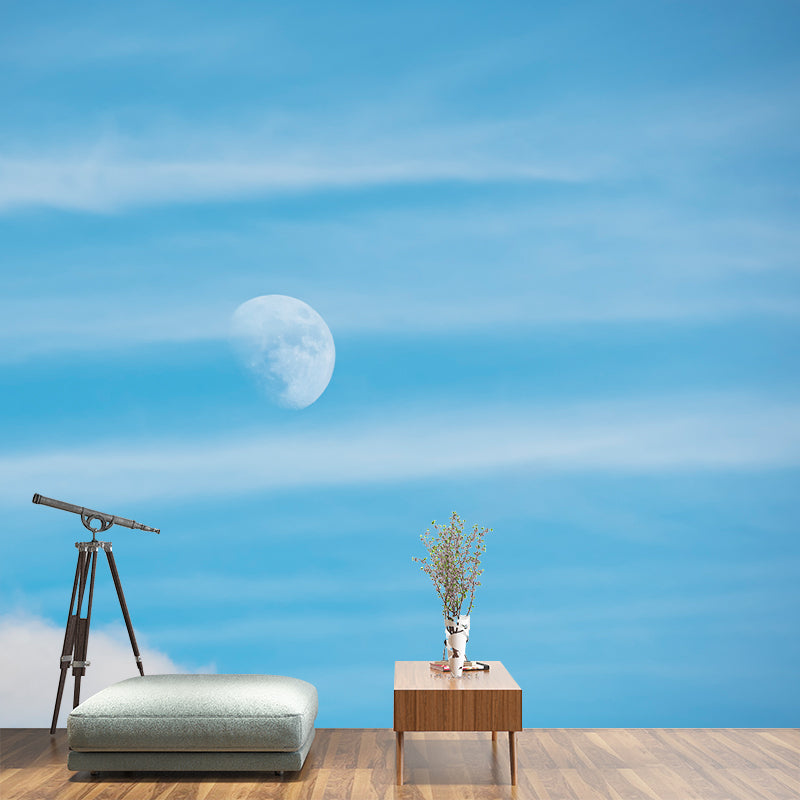 White Cloud and Blue Sky Scene Wall Decor Stain Proof Wall Mural for Living Room