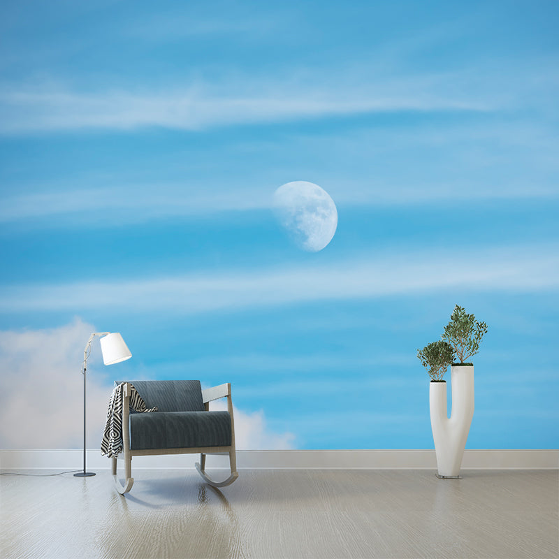 White Cloud and Blue Sky Scene Wall Decor Stain Proof Wall Mural for Living Room