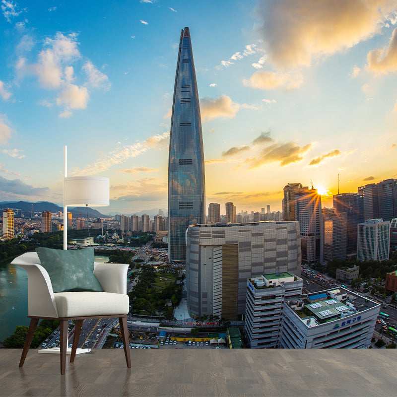 Modern Whole City Landscape Wall Mural for Office Room Personalized Size Wall Decor