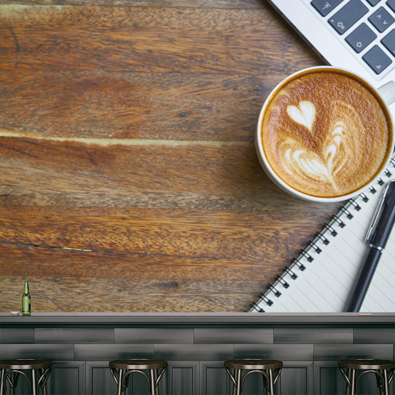Commercial Use Photography Modern Mural Wallpaper with Coffee Graphic for Coffee Shop