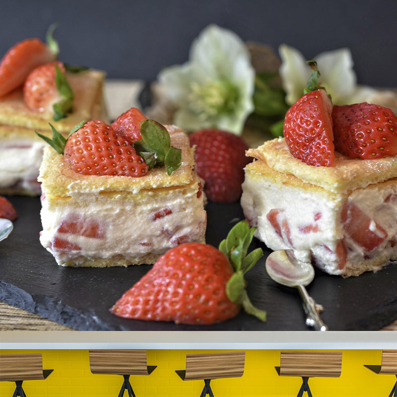 Tasty Strawberry Cake Mural Modern Decorative Dessert Shop Wall Art Multiple Sizes Available