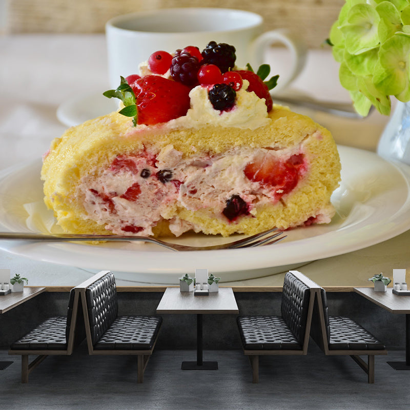 Tasty Strawberry Cake Mural Modern Decorative Dessert Shop Wall Art Multiple Sizes Available