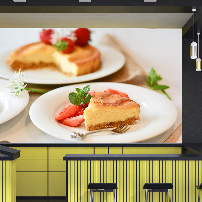 Tasty Strawberry Cake Mural Modern Decorative Dessert Shop Wall Art Multiple Sizes Available